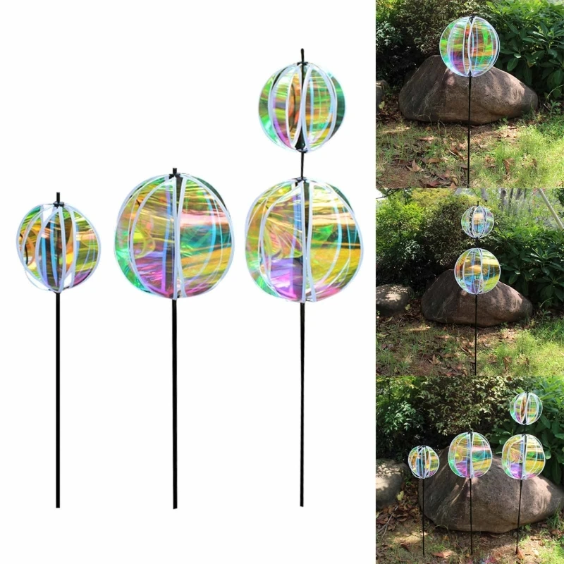 

Reflective Windmill Pinwheels with Stakes for Garden Decor, Bird Devices Scare Birds Away from Yard Patio Farm