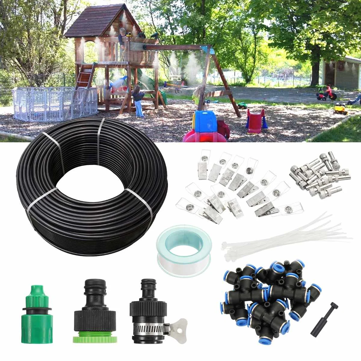 

DIY Outdoor Nebulizer Garden Sprayer Misting Cooling System 32.8FT Misting Line Brass Mist Nozzles For Patio Terrace Greenhouse