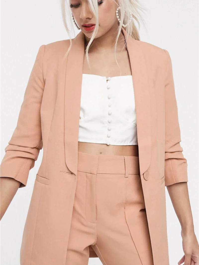 All-Match Solid Colors Blazer Suit Women Pink Casual Commute Office Blazer Mid Length Single Button 2021 New Autumn Spring Coats