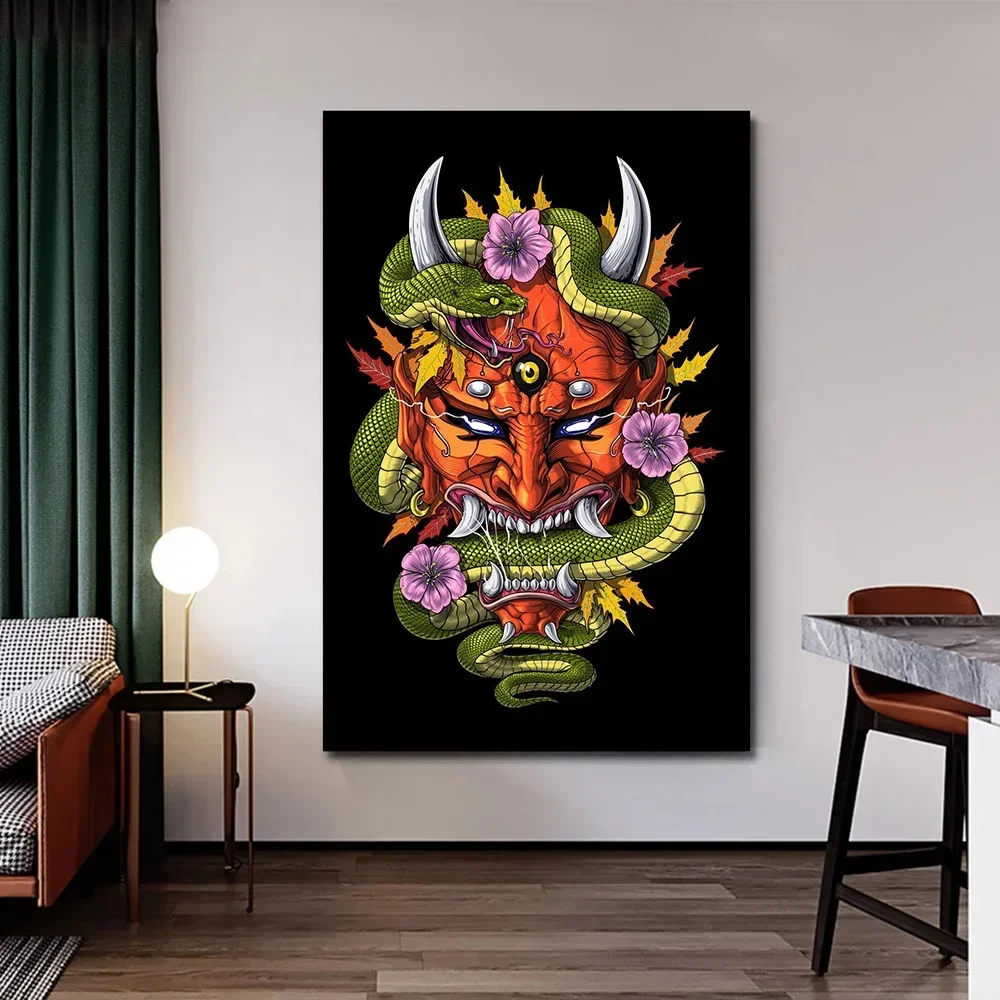 Японская культура демон они маска плакат печать для гостиной домашний декор Hannya