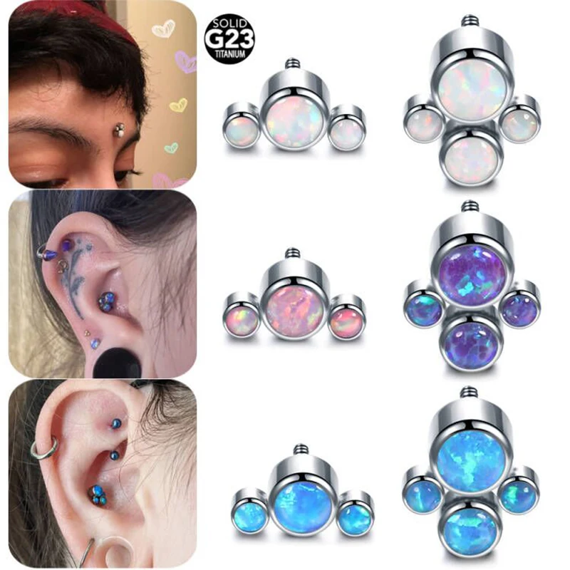 

1PC Titanium 16G Opal Microdermal Top Piercing Thread Ends Surface Helix Cartilage Internally Threaded Jewelry Medusa Piercing