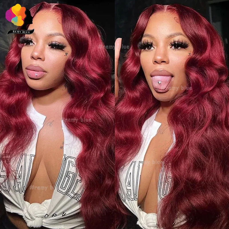 13x4 Объемная волна Парик фронта шнурка Цветные 99J Бордовый Красный Вьющиеся
