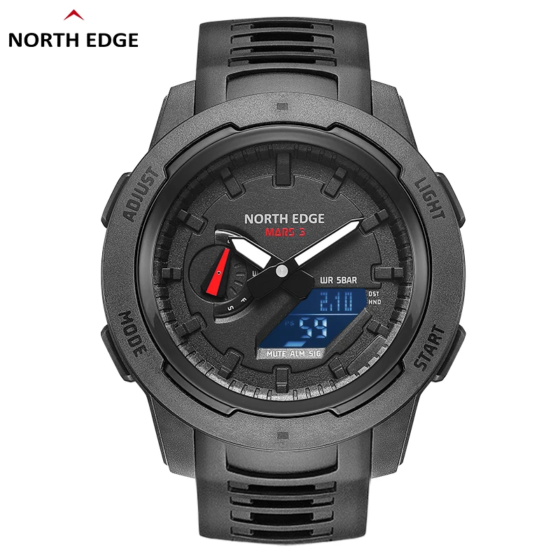 

NORTH EDGE Mars 3 Men's Military Watch LED Wristwatch Digital Carbon Fiber Case For Man Waterproof 50M Sports Watches World Time