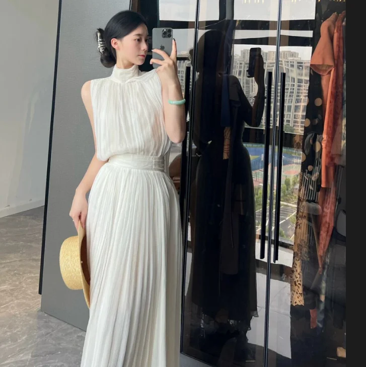 

Летняя уличная одежда, праздничная пляжная юбка, нежное белое платье знаменитости с лямкой на шее, женское супер сказочное платье