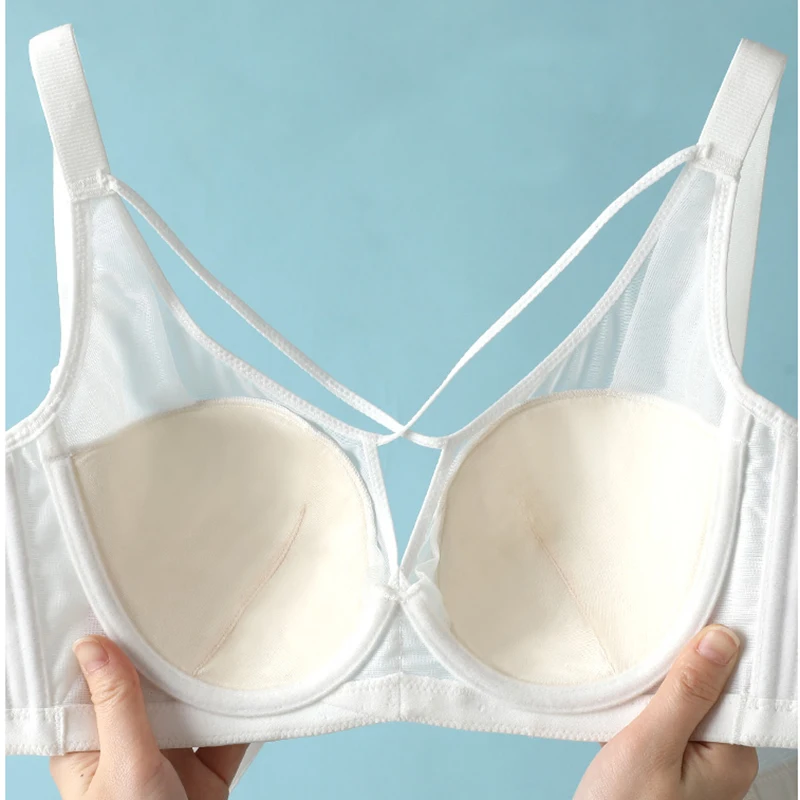 Breathable Womens Solid Push Up Bra Full Coverage Lightly Lined Plus Size Underwire Lace Minimizer Brassiere Lingerie 36 38 F G