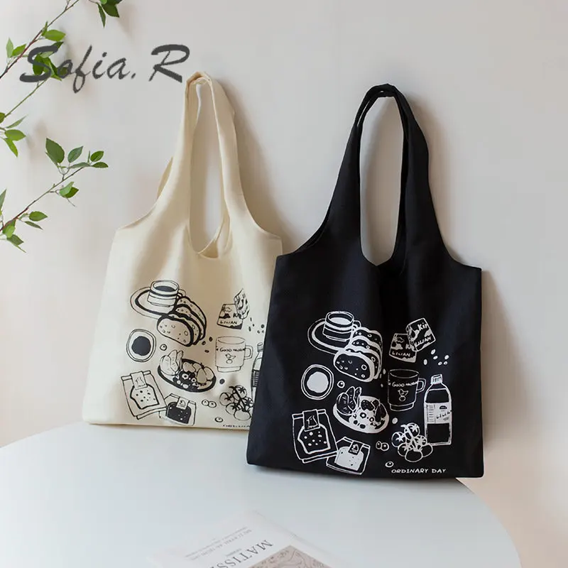 

Холщовые сумки через плечо с мультяшным принтом, женские сумки для студентов, вместительная Холщовая Сумка для 2022, женская сумочка для коре...