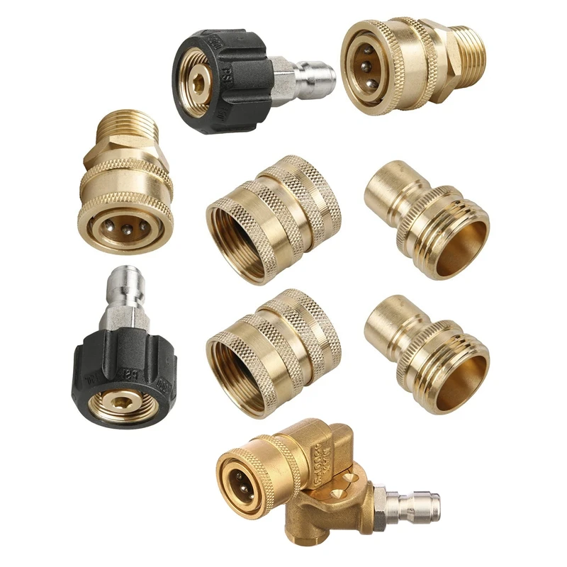 

8X Pressure Washer Adapter Set,Quick Disconnect & 1X Quick Connecting Pivoting Coupler For Pressure Washer Spray Nozzle