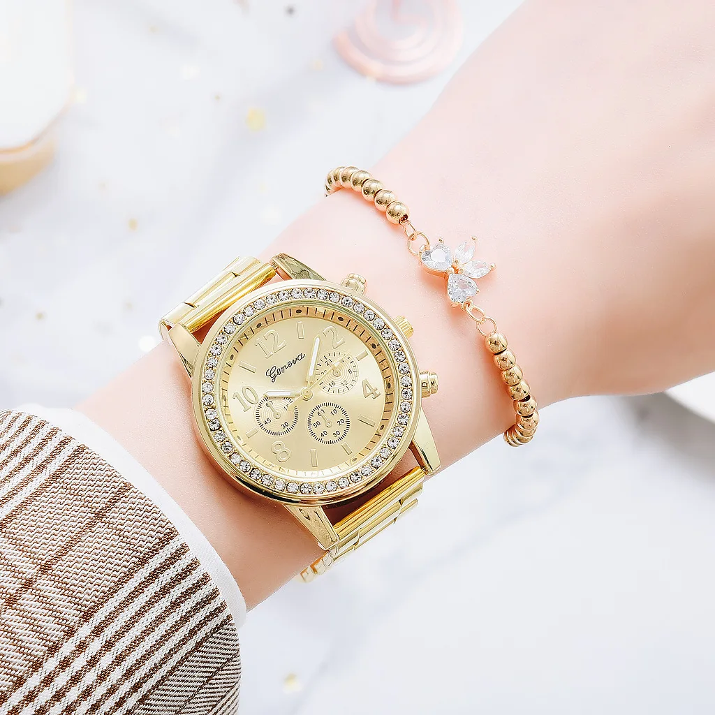 Женские часы Geneva, Классические роскошные женские часы, женские часы, модные золотые часы, женские часы, женские часы