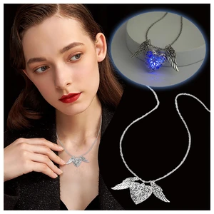 Love Luminous Necklace Fashion Angel Wings Hollow Necklaces For Women 2022 New Fashion Creative Luminous Wedding Jewelry Gifts