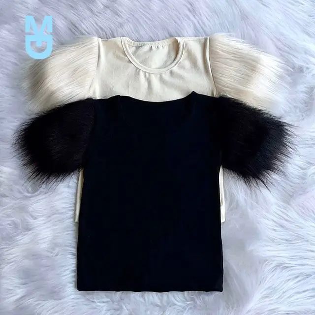 

New 2-8Y Girls Fashion Clothing Sets Children Kids Baby Girls Fur Shorts Sleeve T-shirts Tops+Button Skirts Casual Clothes