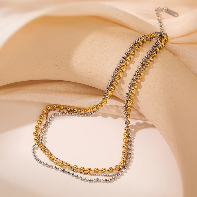 GANEMLY из нержавеющей стали 316L 3 цвета слоя цепочка бисера ожерелье для женщин