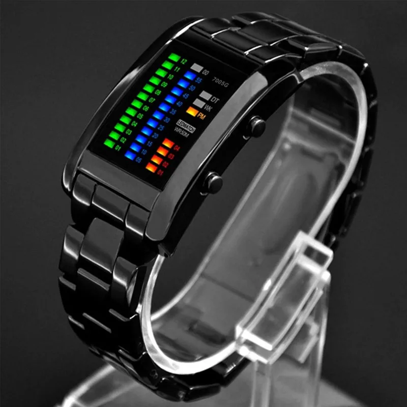 

PANARS Electronic Watches Mens Sport Watch Luxury Binary LED Stainless Steel Waterproof Men's Digital Watch relogio masculino