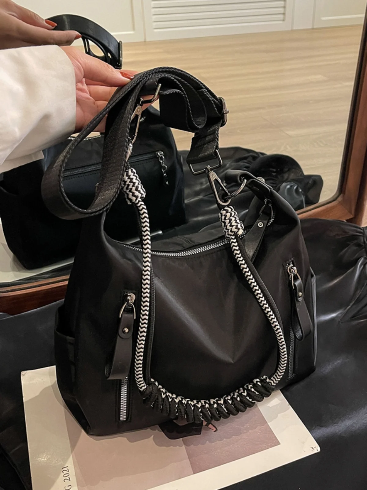 Lizzytsu черные сумки через плечо для женщин повседневные нейлоновые винтажная