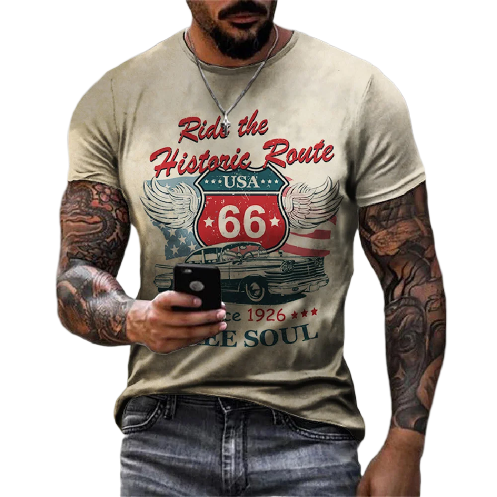

Route 66 Letters Vintage T-shirt Men's Street Fashion T-shirt Camisetas Top T-shirt Ropa Hombre Camisa
