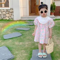 2022 summer new korean kids floral dress comfortable casual puff sleeves girl princess dress boutique clothing simple style
