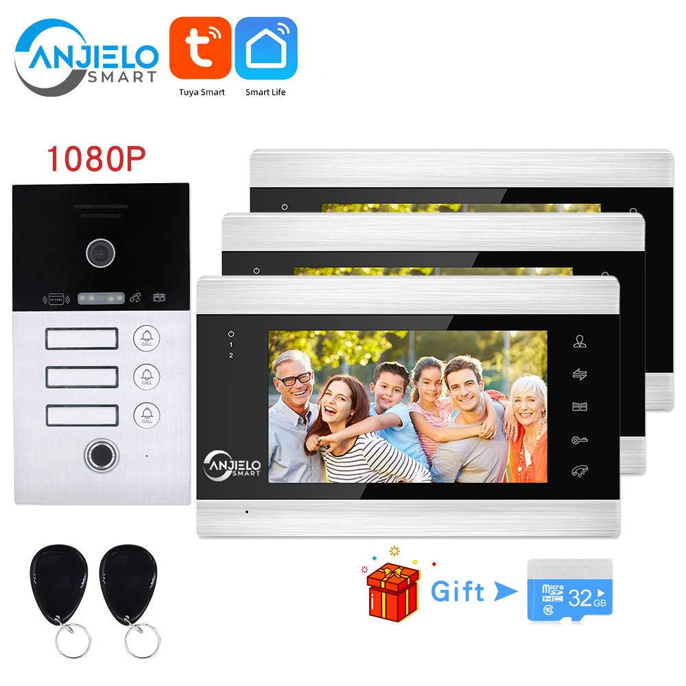 

Wifi 1/2/3 Screens Units Apartment Video Intercom with 1080P Call Button Doorbell Camera Tuya Rfid Keys Fingerprint Open Door