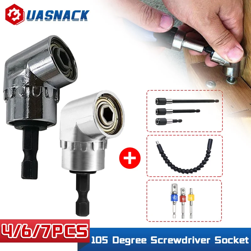 

105 Angle Screwdriver Set Socket Holder Adapter Adjustable Bits Drill Bit Angle Screw Driver Tool 1/4'' Hex Bit Socket Tools