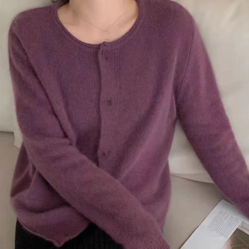 

Autumn Dark Purple Cardigan Women Y2k Star Embroidered Sweaters Loose Knitted Cardigans V Neck Sweater Coats Oversized Cardigan