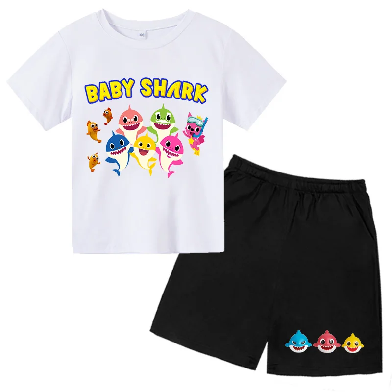 

Футболки с акулами, аниме одежда из полиэстера, быстросохнущая детская одежда, футболки для девочек, костюм для маленьких мальчиков, детска...