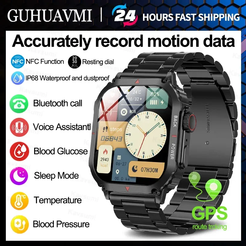 

New GPS Professional Sports Smart Watch For Men's 1.95'' AMOLED Screen Blood Sugar Heart Rate Monitor Bluetooth Call Smartwatch