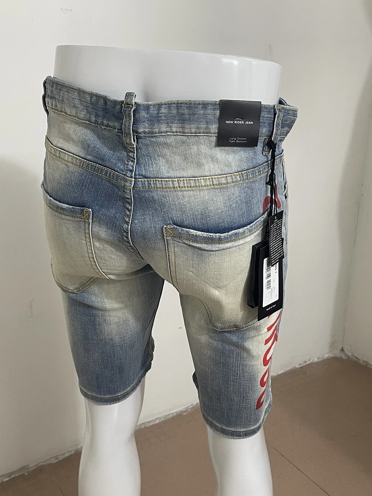 2023SS new summer Jean Shorts Men's D2 Jeans Light Wash printing bump color slim fashion trend