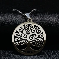 2022 fashion tree of life stainless steel necklace for women silver color pendant necklaces women jewelry collares mujer n40s06