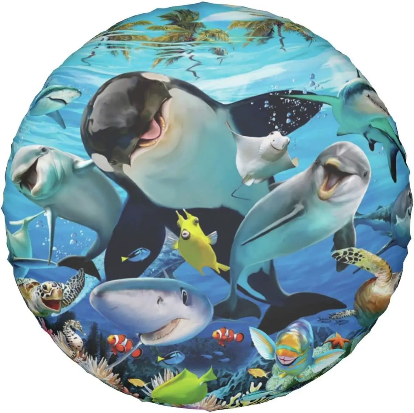 

Sea Animals Spare Tire Cover Waterproof Dust-Proof Wheel Protectors for RV Trailer SUV Camper Vehicle 14 inch