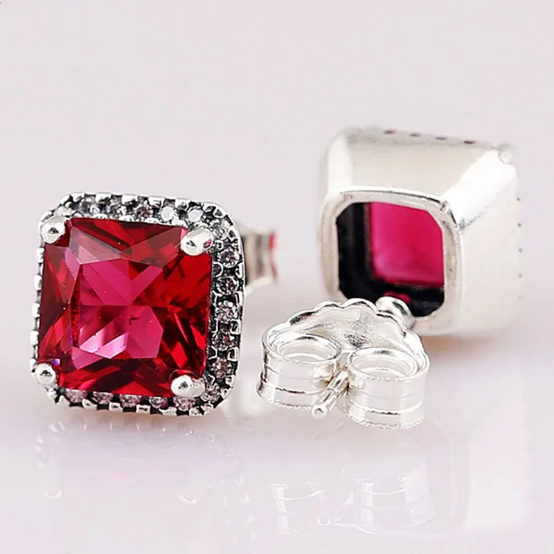 

Authentic 925 Sterling Silver Sparkling Red Elegance With Crystal Stud Earrings For Women Wedding Gift Fashion Jewelry