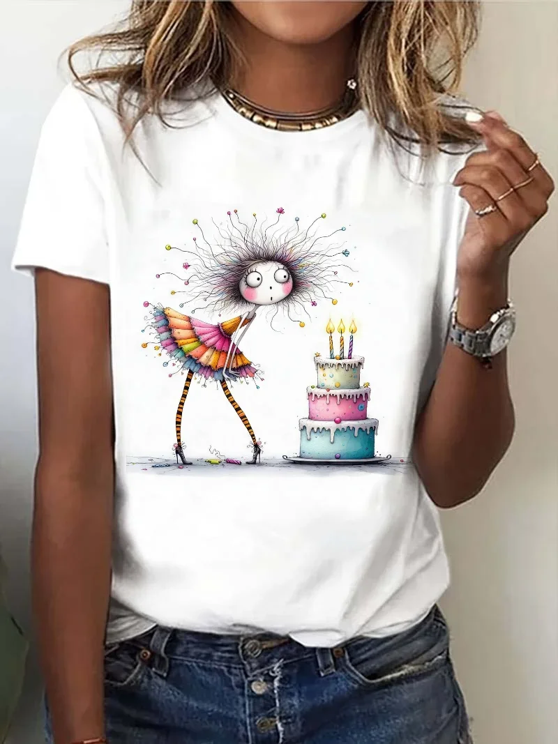 Милая модная футболка для девочек модный топ женская с новогодним узором одежда