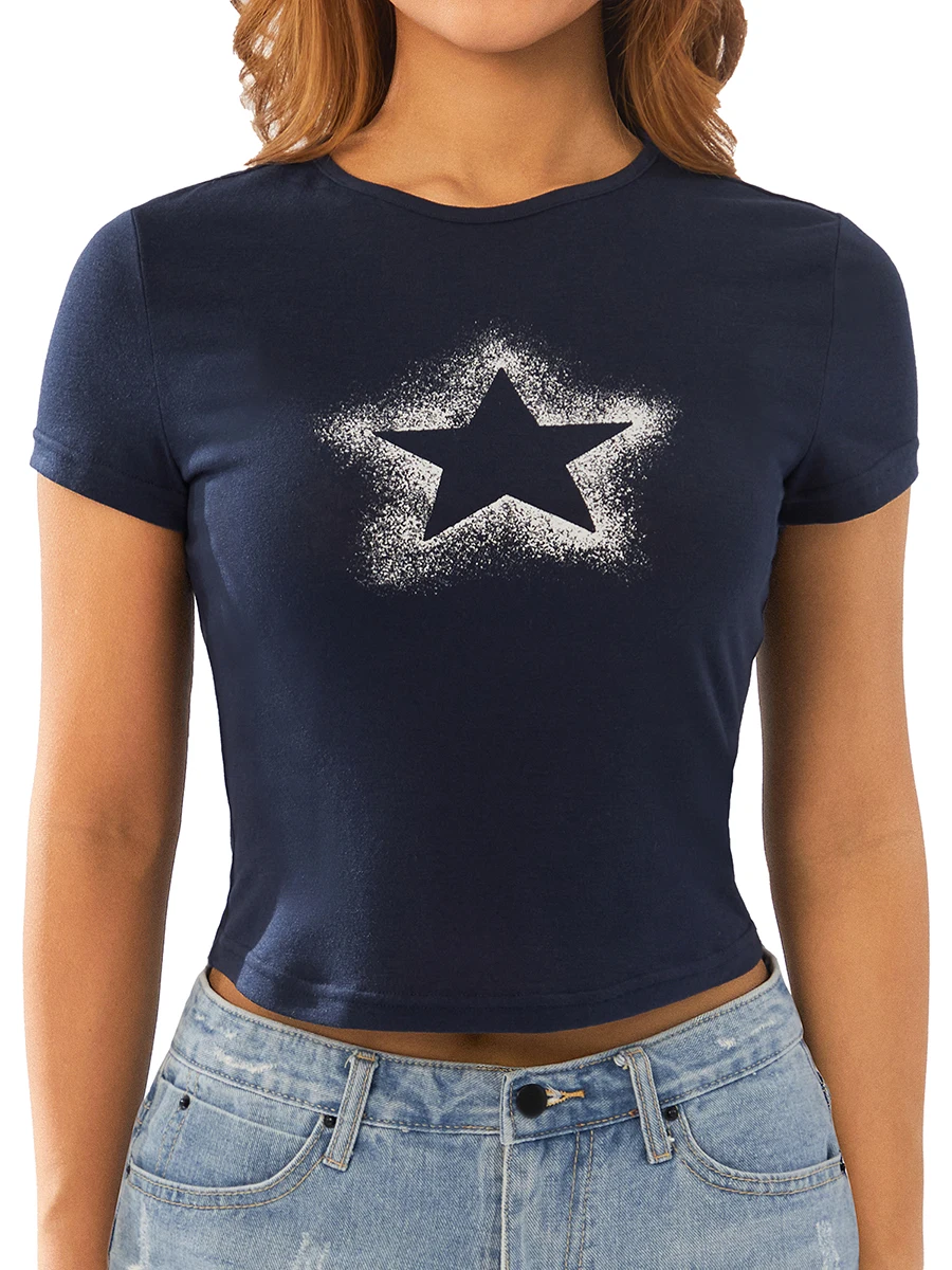 

Women Girls Y2K Fairy Grunge Crop Top Y2k Letter Print Baby Tees Cute Kawaii Crew Neck Short Sleeve T-Shirts Streetwear