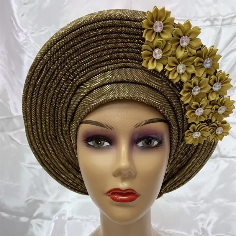 

NEW2023 gele headtie already made nigerian turbans for women african wrap fashion bonnet for party 1set