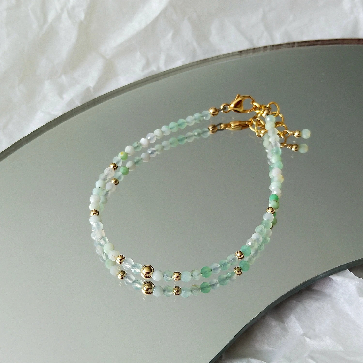 

Lii Ji Chrysoprase, американский, 14K, позолоченный, крошечный браслет 15 + 2 см, натуральный камень, модные ювелирные изделия ручной работы для девочек