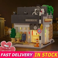 cada 1116pcs japanese coffee shop street view building block led cafe architecture moc bricks assembly toys for children gift