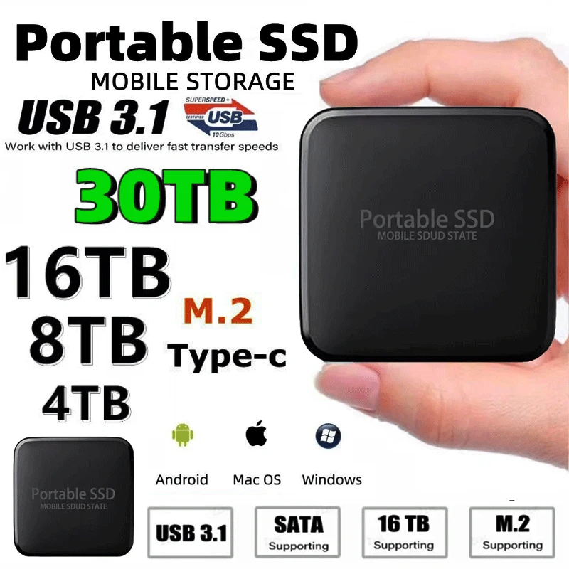 Portable M.2 SSD 500G 1TB External Solid State Drive 2TB Hard Drive Type-C Usb 3.1 4TB 16TB Mobile Hard Disks for PC Laptop PS4