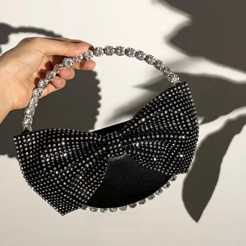 

Luxury Bow-knot Diamonds Women Handbags Designer Bling Rhinestones Party Evening Bags for Women 2022 Black Bag Wedding Purses