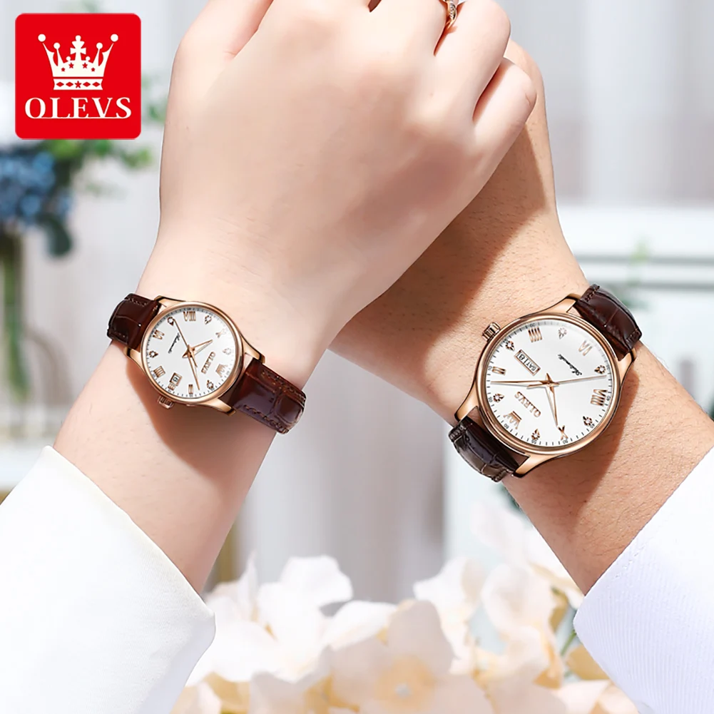 

OLEVS belt double calendar mechanical watch waterproof simple pair watch