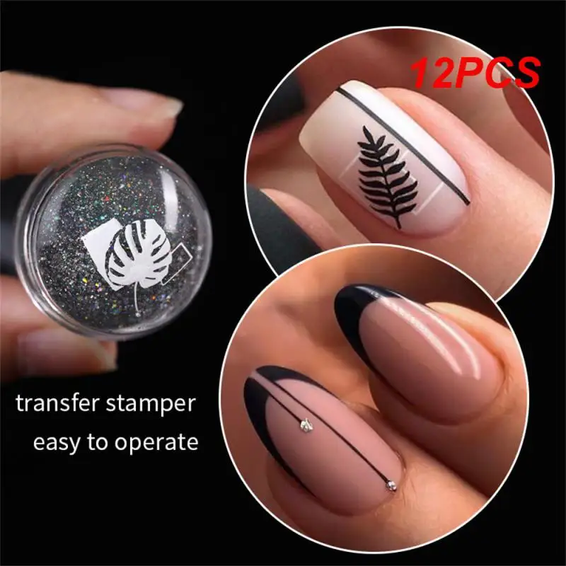 

12PCS French Transparent Nail Stamper with Scraper Jelly Silicone Stamp for French Nails Manicuring Kits Nail Art Stamping Tool