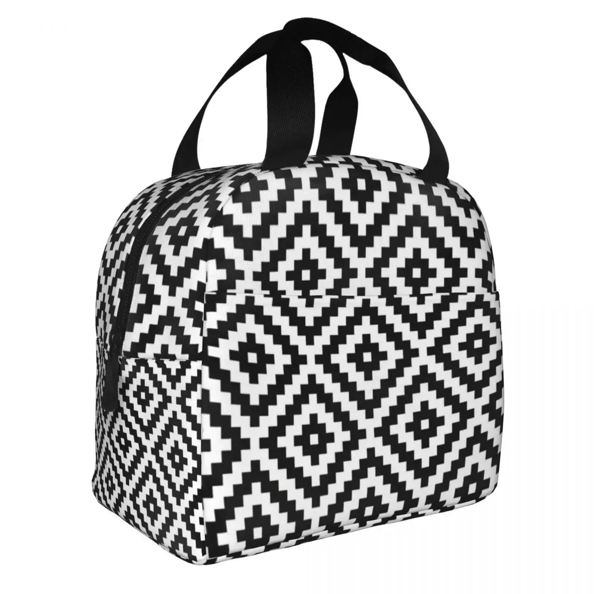 Aztec Symbol Block Ptn BW Lunch Bento Bags Portable Aluminum Foil thickened Thermal Cloth Lunch Bag for Women Men Boy