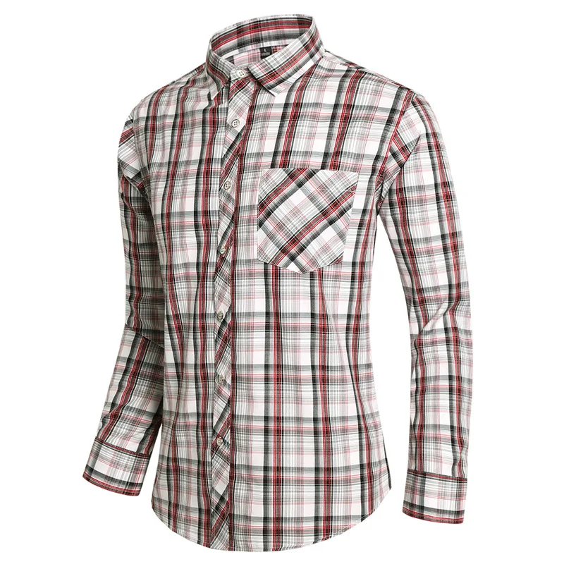 

Mens long-sleeved plaid shirt jacket 2023 spring new Cotton blend fashion slim casual shirt men's coat Asian size Grey red M-7XL