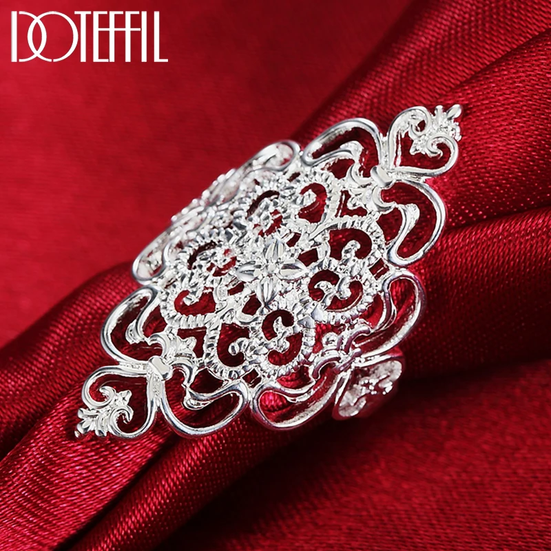 

DOTEFFIL 925 Sterling Silver Pattern Hollow Ring For Woman Fashion Wedding Engagement Party Gift Charm Jewelry