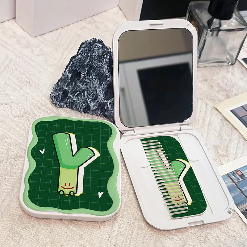 Складное зеркало для макияжа прямоугольное карманное складное зеленого цвета с