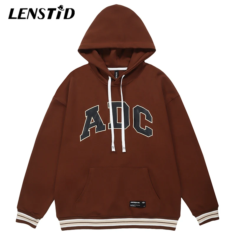 

LENSTID Autumn Men Pullover Hoodies Hip Hop ADC Letter Embroidery Graphic Streetwear Harajuku Casual Cotton Hooded Sweatshirts