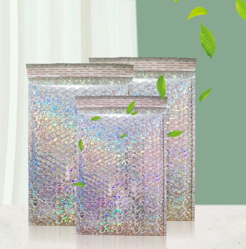 

50pcs Holographic Metallic Bubble Mailer Laser Gift Bags Glamour Colorful Foil Bubble Envelopes Padded Shipping Mailing Envelope