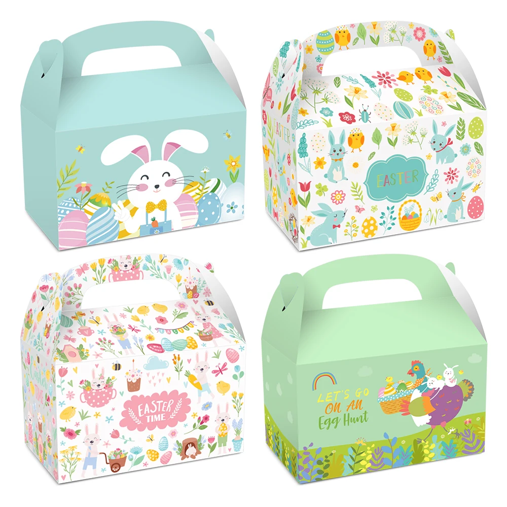 

DD005 4Pcs Cartoon Rabbits Happy Easter Day Egg Hunting Party Candy Gift Bag Portable Boxes Kids Easter Festival Decorations