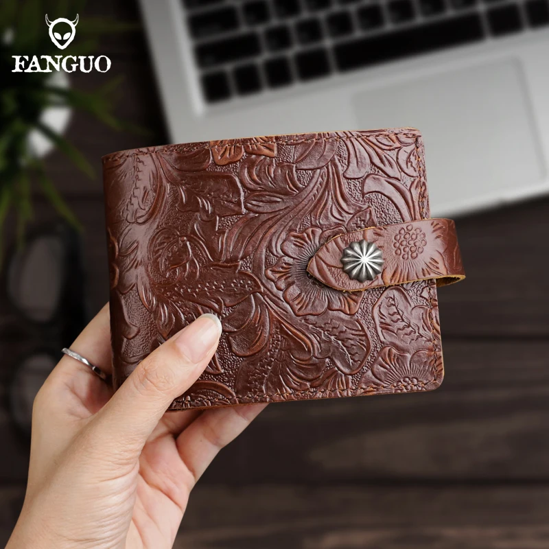 2022 Genuine Leather Short Wallet For Men Handmade Cow Leather Card Holder Coin Purse Money Bag Portable Women's Card Wallet
