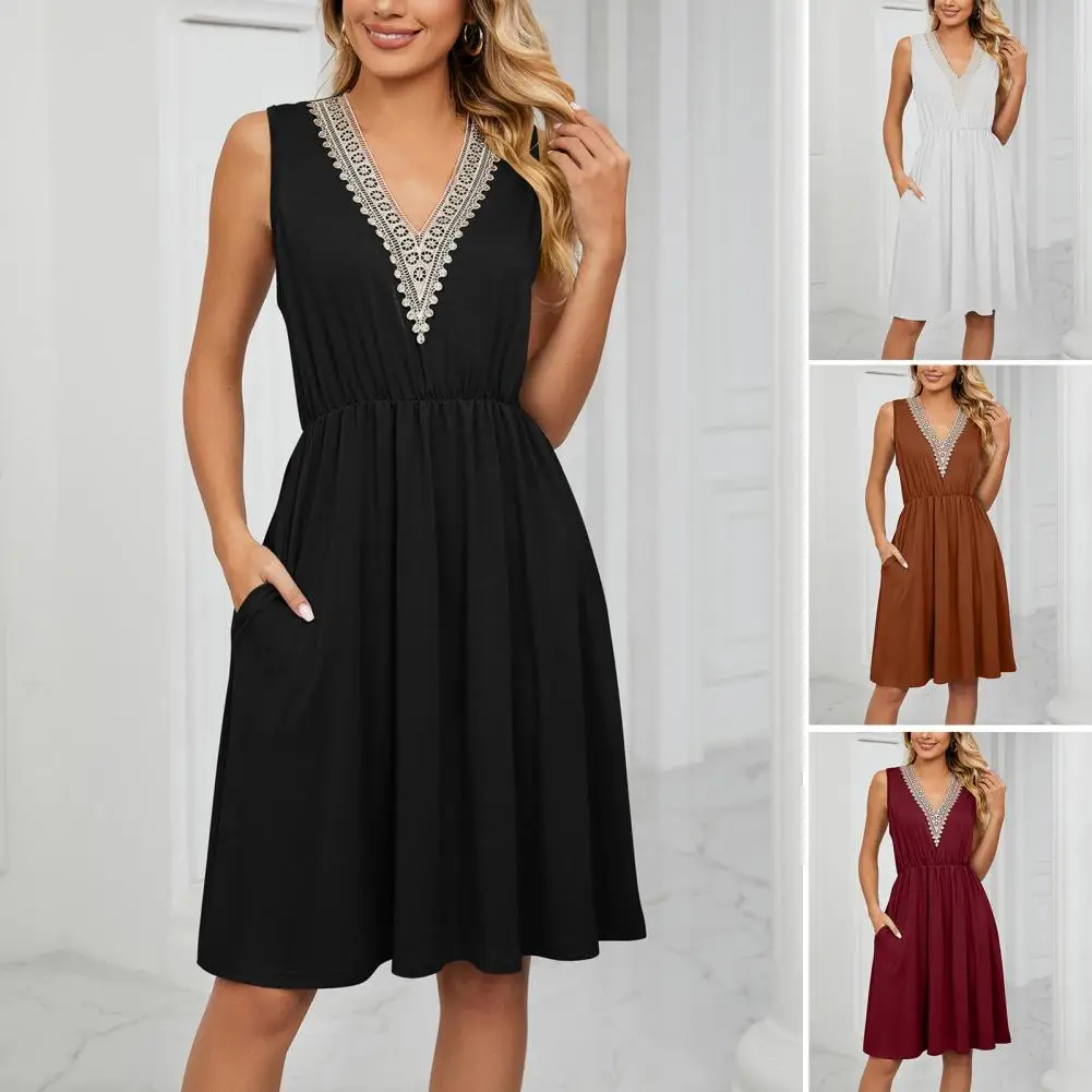 

Ladies Dress Popular Anti-pilling Pockets Casual Tight Waist Lady Midi Dress Lady Garment Women Dress Women Midi Dress