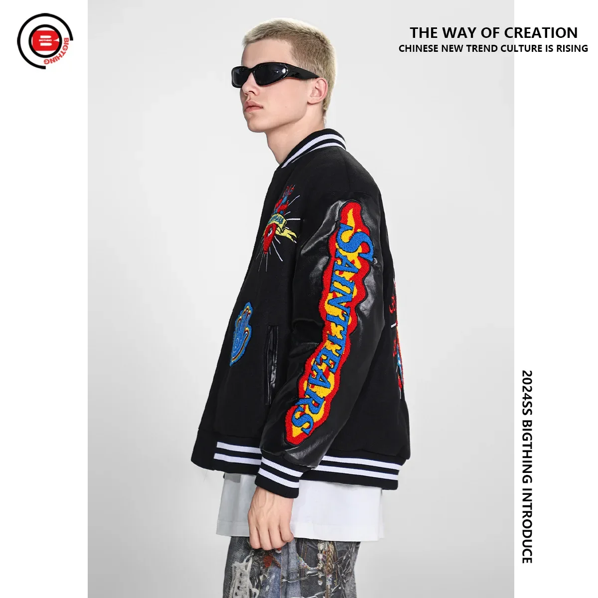 Летная куртка с вышивкой BIGTHING Saint Michael Tears винтажная бейсбольная форма