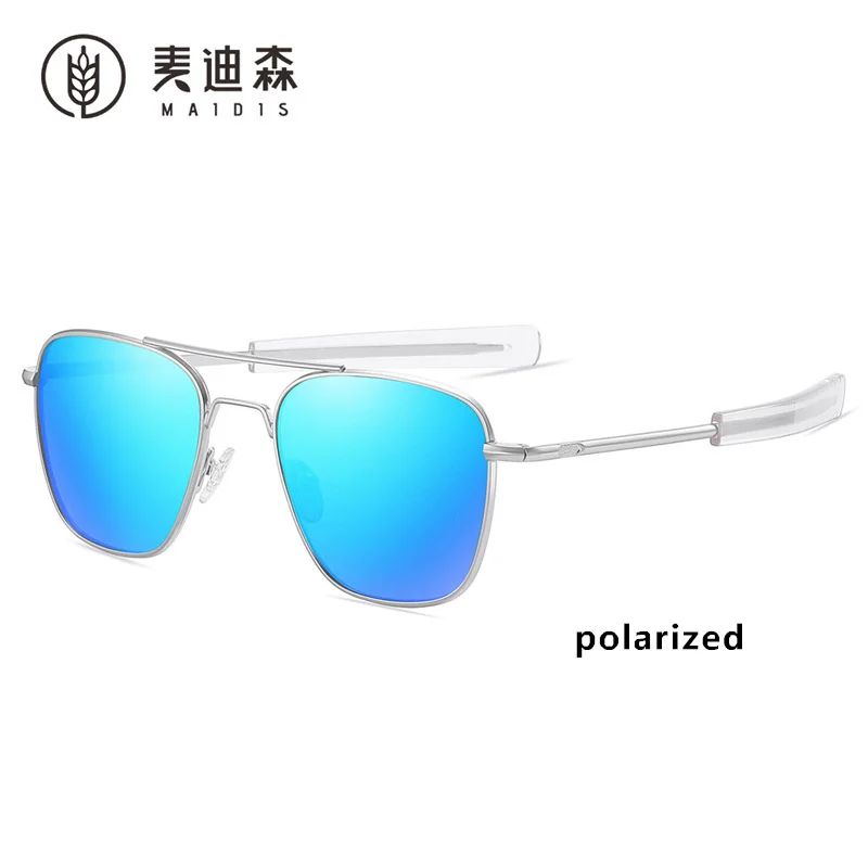 Gafas de sol polarizadas para hombre y mujer, lentes de sol polarizadas con doble puente, marco de metal, cuadradas, estilo militar, 2022