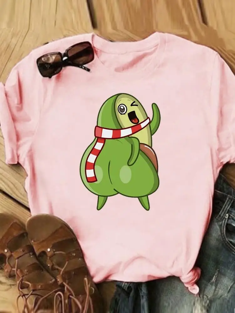 

Праздничная одежда, футболка с графическим рисунком на новый год, женские модные повседневные футболки в стиле авокадо и любви с принтом