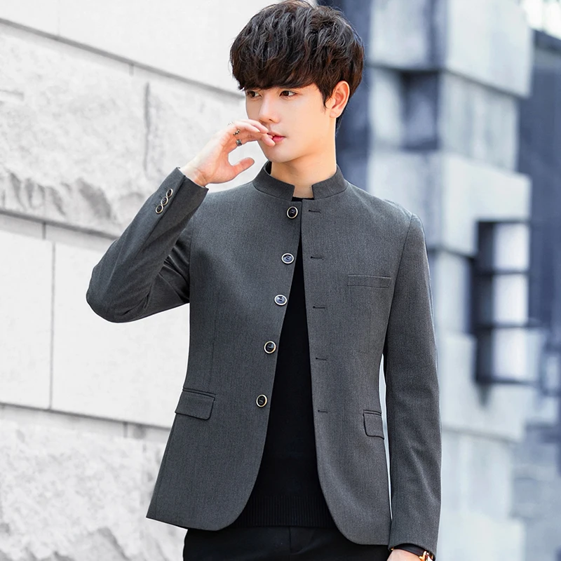 Blazer Men Clothing Casual Stand-Up Collar Single-Breasted Black Suit Jacket Spring Autumn Fashion Business Blaser Masculino